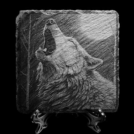 Howling Wolf Head Slate Coaster